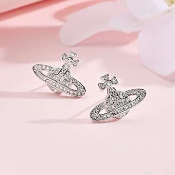 Medsor Saturn Earrings Aesthetic Cubic Zircon Silver Saturn Stud Earring