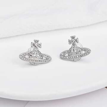 Medsor Saturn Earrings Aesthetic Cubic Zircon Silver Saturn Stud Earring
