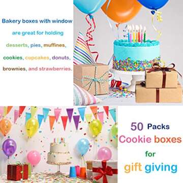 Circloophs 50 Packs Kraft Bakery Boxs with Window 6x6x3 Inches Paper Cupcake Treat Boxes in Bulk for...