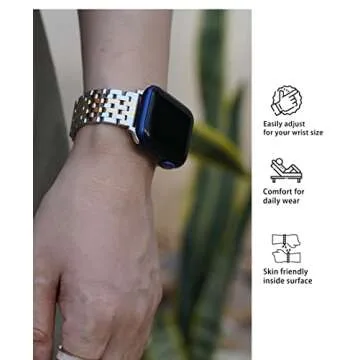Elegant Two-Tone Stainless Steel Watch Bands Compatible with Apple Watch for Women 38mm 40mm 41mm 42...