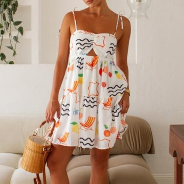 Women Graphic Mini Cami Dress - Summer Floral Sundress