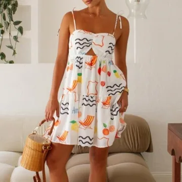 Women Graphic Mini Cami Dress - Summer Floral Sundress