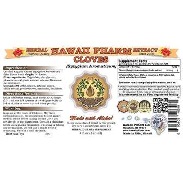 HawaiiPharm Organic Cloves Tincture Extract 4 oz