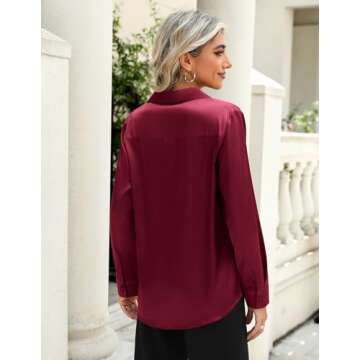 Zeagoo Silk Button Down Shirts for Women Long Sleve Satin Blouse Soft Business Work Dress Shirt Red