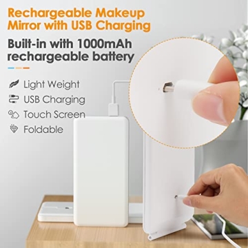 Compact Rechargeable Makeup Mirror with LED Lighting