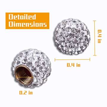 JUSTTOP Car Tire Valve Stem Caps, 4 Pack Handmade Crystal Rhinestone Car Stem Air Caps Cover, Attractive Car Dustproof Bling Exterior Accessories, Universal for Cars, Bicycle and Motorcycles-White