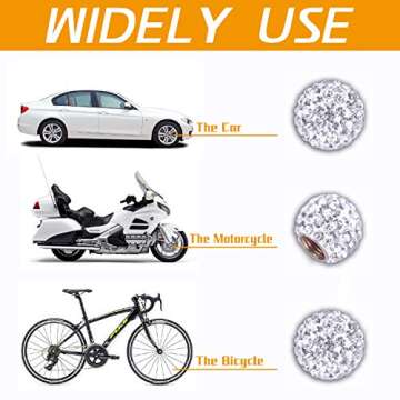 JUSTTOP Car Tire Valve Stem Caps, 4 Pack Handmade Crystal Rhinestone Car Stem Air Caps Cover, Attractive Car Dustproof Bling Exterior Accessories, Universal for Cars, Bicycle and Motorcycles-White