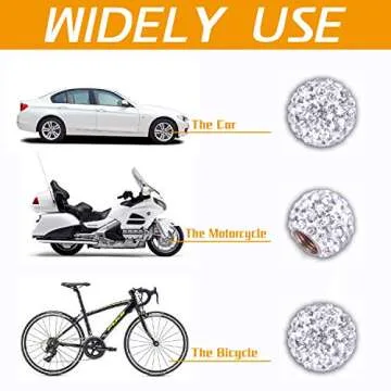 JUSTTOP Car Tire Valve Stem Caps, 4 Pack Handmade Crystal Rhinestone Car Stem Air Caps Cover, Attractive Car Dustproof Bling Exterior Accessories, Universal for Cars, Bicycle and Motorcycles-White
