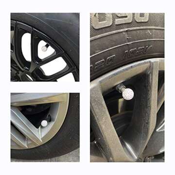 JUSTTOP Car Tire Valve Stem Caps, 4 Pack Handmade Crystal Rhinestone Car Stem Air Caps Cover, Attractive Car Dustproof Bling Exterior Accessories, Universal for Cars, Bicycle and Motorcycles-White