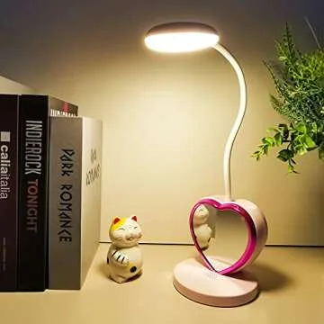 LED Desk Lamp, Cute Pink Desk Lamp with USB Charging Port/Pen Holder and Phone Stand, Touch Control ...
