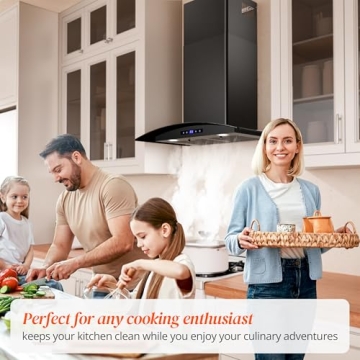 FIREGAS Range Hood 30 inch, 600 CFM Wall Mount Glass Kitchen Hood Ducted/Ductless Convertible with 3-Speed Fan, Screen Control, Time Setting, LED Lights, Black Painted Stainless Steel Vent Hood