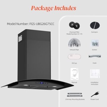 FIREGAS Range Hood 30 inch, 600 CFM Wall Mount Glass Kitchen Hood Ducted/Ductless Convertible with 3-Speed Fan, Screen Control, Time Setting, LED Lights, Black Painted Stainless Steel Vent Hood