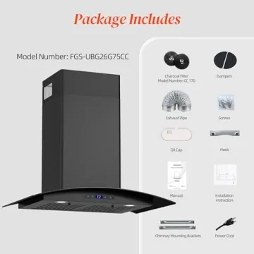 FIREGAS Range Hood 30 inch, 600 CFM Wall Mount Glass Kitchen Hood Ducted/Ductless Convertible with 3-Speed Fan, Screen Control, Time Setting, LED Lights, Black Painted Stainless Steel Vent Hood