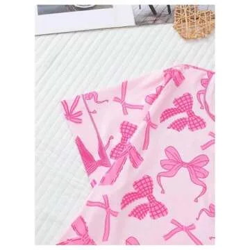 SHENHE Women's 2 Piece Pajama Set Bow Graphic Button Down Short Sleeve Lapel Shirt Pj Short Set Deep Pink Small
