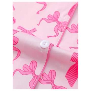 SHENHE Women's 2 Piece Pajama Set Bow Graphic Button Down Short Sleeve Lapel Shirt Pj Short Set Deep Pink Small