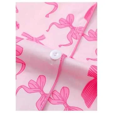 SHENHE Women's 2 Piece Pajama Set Bow Graphic Button Down Short Sleeve Lapel Shirt Pj Short Set Deep Pink Small