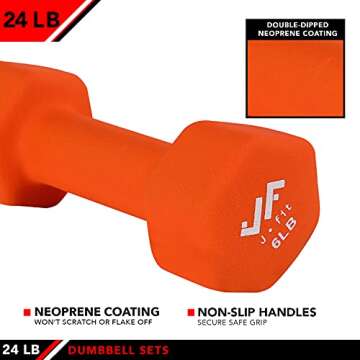 JFIT Dumbbell Set w/Durable Rack, Double Neoprene Coated Workout Weights, Solid Design Rack, 24 LB Set