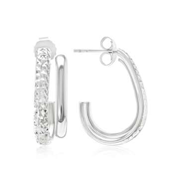 Gemistry Judy Crowell Jewelry Sterling Silver and Rhodium Diamond Cut Rectangle J Hoop Earrings