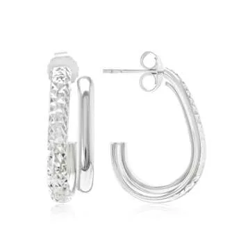 Gemistry Judy Crowell Jewelry Sterling Silver and Rhodium Diamond Cut Rectangle J Hoop Earrings