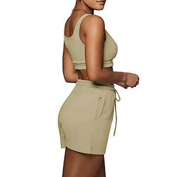 KIEBXANX Workout Sets for Women, Two Piece Outfits Sleeveless Slim Crop Tops and Loose Shorts Casual Sweatsuits