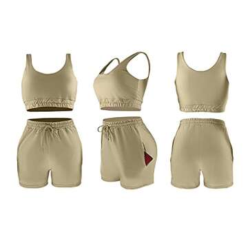 KIEBXANX Workout Sets for Women, Two Piece Outfits Sleeveless Slim Crop Tops and Loose Shorts Casual Sweatsuits