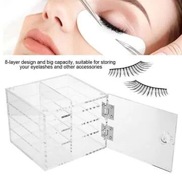 Eyelash Storage Case, 8 Compartment False Eyelashes Eyelash Extension Carrying Box Clear Acrylic Cosmetic Makeup Organizer for Professional Salon Use for Lashes Grafting