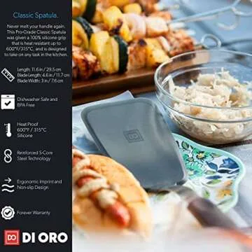 DI ORO Silicone Turner Spatula - Kitchen Spatulas for Nonstick Cookware - Flexible & Thin Cooking Turner for Flipping Pancakes & Eggs - 600°F High Heat-Resistant & BPA Free - Dishwasher Safe (Black)