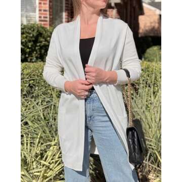 Stylish GRACE KARIN White Cardigan for Women - Open Front Knit Sweater