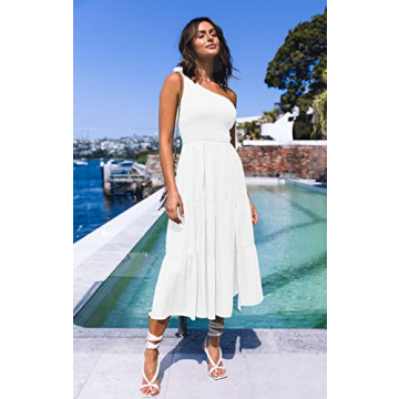 MEROKEETY Women's One Shoulder Summer Dress High Slit Elegant