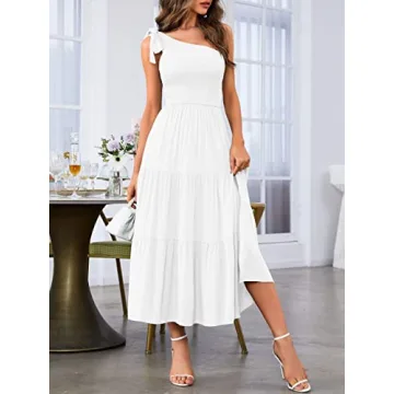 MEROKEETY Women's One Shoulder Summer Dress High Slit Elegant
