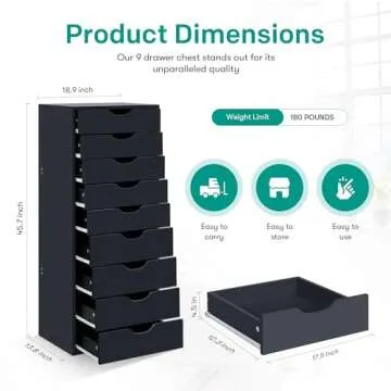 Naomi Home Elegant 9 Drawer Dresser for Bedroom - Black Storage Solution