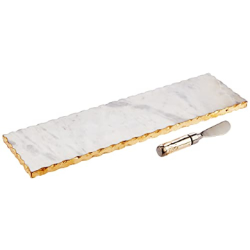 Mud Pie Marble & Gold Edge Serving Platter Set - Elegance in White