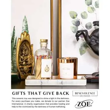 Ceramic Vanity Candle / Perfume Tray Decor with White Marble Finish | Decorative Jewelry Dish for Dresser, Bathroom, 9x4.5x1 inches