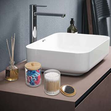 Tbestmax 10-Ounce Qtip Holder Apothecary Jars Bamboo Lids with Mirror, Cotton Ball Swab Pad Dispenser Bathroom Canisters (2 Pack)