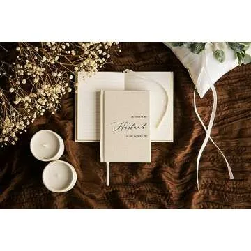 MUUJEE Hard Cover Vow Books (Set of 2) - Cream Canvas Linen Foil Embossed Wedding Ceremony Vow Renewal Speech Books, Couple Gifts for Engagement (To My Husband/Wife)