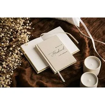MUUJEE Hard Cover Vow Books (Set of 2) - Cream Canvas Linen Foil Embossed Wedding Ceremony Vow Renewal Speech Books, Couple Gifts for Engagement (To My Husband/Wife)