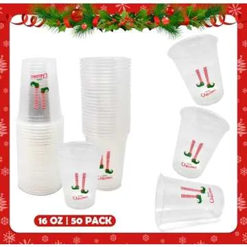 Disposable Merry Christmas Cups - 50 Pack for Parties
