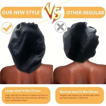 Silk Bonnet for Sleeping, Reusable Satin Jumbo Bonnet for Women to Protect Hair, Black Women Hair Dry Bonnets(Black&Green)