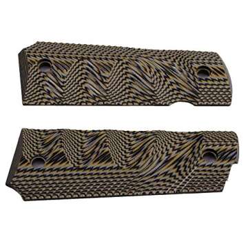 Cool Hand 1911 G10 Grips, for Full Size Government Commander, Gun Screws Included, Standard Cut, for Left and Right Handed, Finger Grooves, Ambi Safety Cut, Coyote