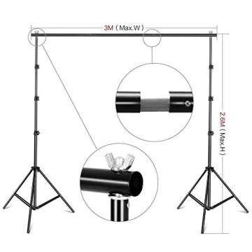 SH 2.6 X 3M Adjustable Background Stand Background Support Kit Removable with Carry Bag for Hanging Background Cloth1