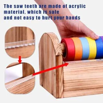Masking Tape Dispenser - Wood Craft Tape Dispenser for Kids, Multi Tape Dispenser Multi Roll Tape Holder Tape Cutter for Gift Wrapping, Gift for Children Office Home School (Sawtooth)