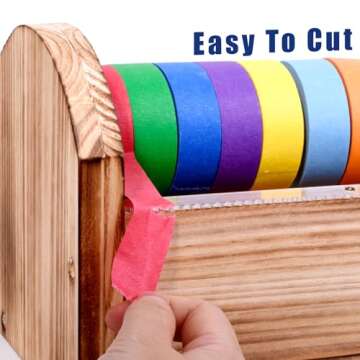 Masking Tape Dispenser - Wood Craft Tape Dispenser for Kids, Multi Tape Dispenser Multi Roll Tape Holder Tape Cutter for Gift Wrapping, Gift for Children Office Home School (Sawtooth)