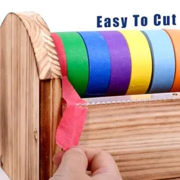 Masking Tape Dispenser - Wood Craft Tape Dispenser for Kids, Multi Tape Dispenser Multi Roll Tape Holder Tape Cutter for Gift Wrapping, Gift for Children Office Home School (Sawtooth)