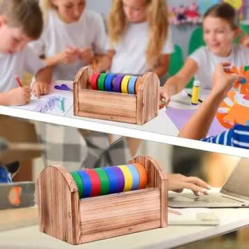 Masking Tape Dispenser - Wood Craft Tape Dispenser for Kids, Multi Tape Dispenser Multi Roll Tape Holder Tape Cutter for Gift Wrapping, Gift for Children Office Home School (Sawtooth)