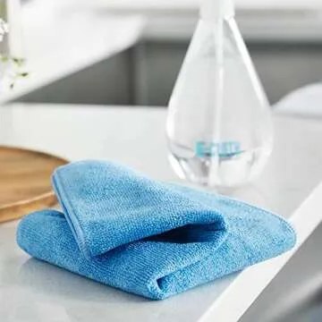 E-Cloth 5-pc Starter Pack, Microfiber Cleaning Cloth Set, Includes Household Cleaning Tools for Bathroom, Kitchen, and Cars, Washable and Reusable, 100 Wash Promise, Blue