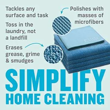 E-Cloth 5-pc Starter Pack, Microfiber Cleaning Cloth Set, Includes Household Cleaning Tools for Bathroom, Kitchen, and Cars, Washable and Reusable, 100 Wash Promise, Blue
