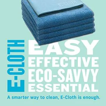 E-Cloth 5-pc Starter Pack, Microfiber Cleaning Cloth Set, Includes Household Cleaning Tools for Bathroom, Kitchen, and Cars, Washable and Reusable, 100 Wash Promise, Blue