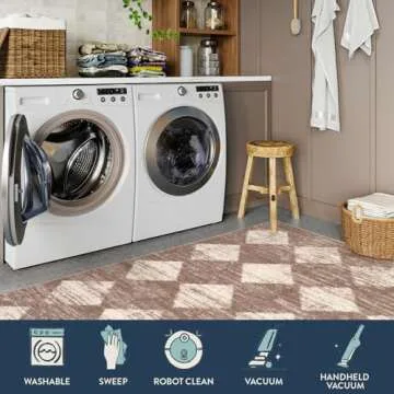 Lahome Moroccan Treills Runner Rug - 2x6 Beige Washable Rug Runner Carpet Runners for Hallway 6ft Non Skid, Checkered Long Kitchen Bathroom Non Skid Runner Rug for Bedroom Hallway Entryway