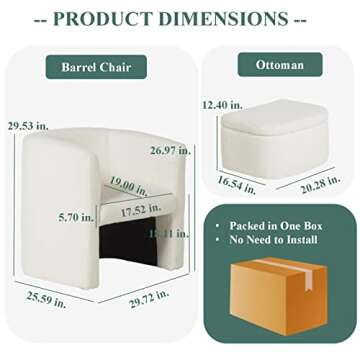 COLAMY Upholstered Sherpa Barrel Chair with Ottoman Set of 2, Modern Single Sofa Accent Lounge Chair...