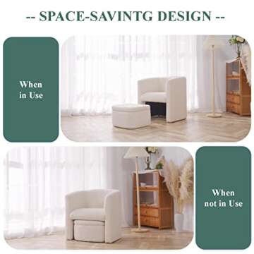 COLAMY Upholstered Sherpa Barrel Chair with Ottoman Set of 2, Modern Single Sofa Accent Lounge Chair Armchair Club Chair with Storage Space-Saving for Living Room Bedroom Office, Cream